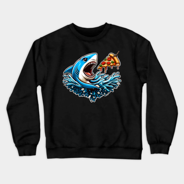Funny Shark with Pizza, Pizza Lover Crewneck Sweatshirt by logiamerch