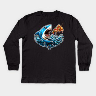 Funny Shark with Pizza, Pizza Lover Kids Long Sleeve T-Shirt