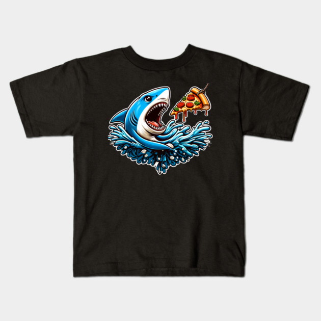 Funny Shark with Pizza, Pizza Lover Kids T-Shirt by logiamerch