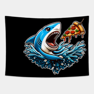 Funny Shark with Pizza, Pizza Lover Tapestry