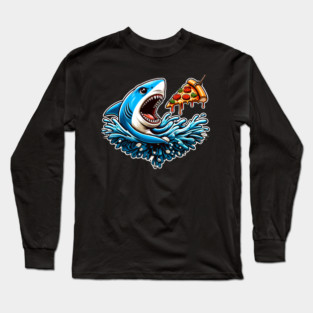 Funny Shark with Pizza, Pizza Lover Long Sleeve T-Shirt