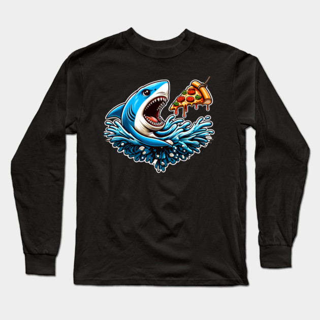 Funny Shark with Pizza, Pizza Lover Long Sleeve T-Shirt by logiamerch