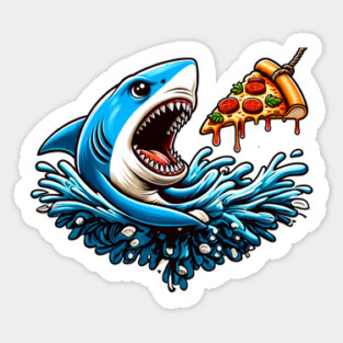 Funny Shark with Pizza, Pizza Lover Sticker