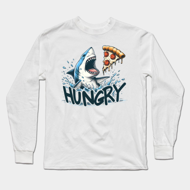 Funny Shark with Pizza, Pizza Lover Long Sleeve T-Shirt by logiamerch