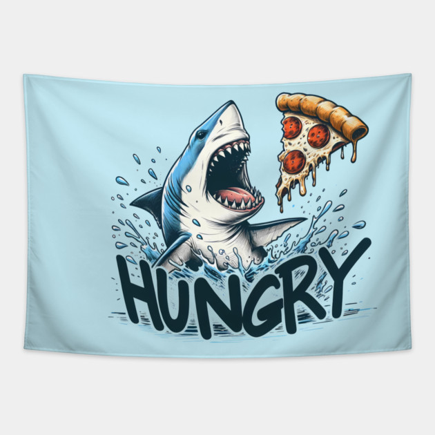 Funny Shark with Pizza, Pizza Lover Tapestry by logiamerch
