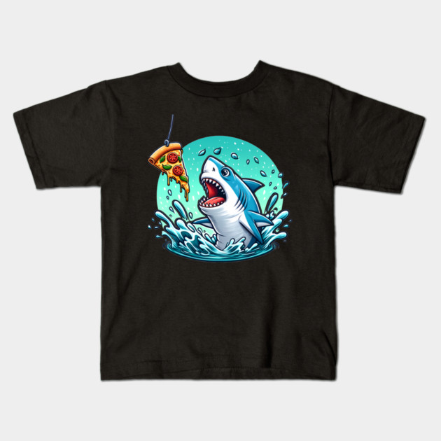 Funny Shark with Pizza, Pizza Lover Kids T-Shirt by logiamerch