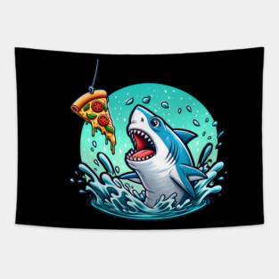 Funny Shark with Pizza, Pizza Lover Tapestry