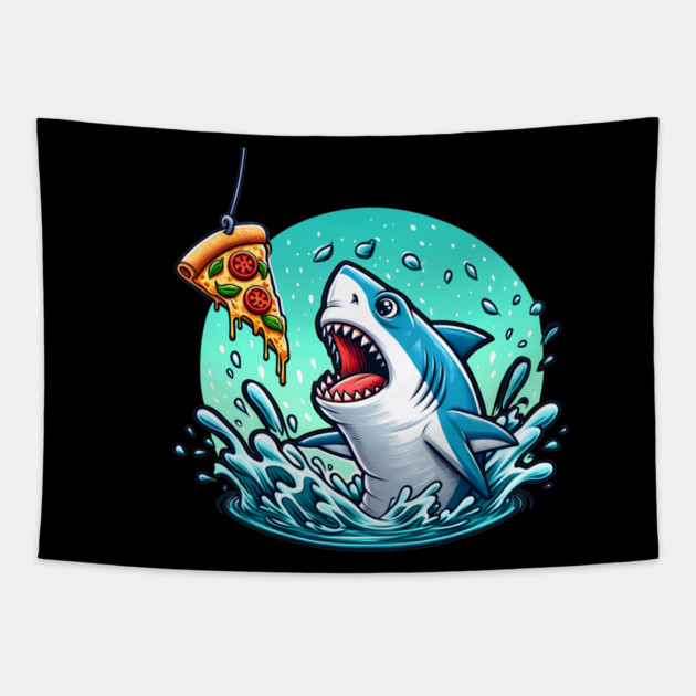 Funny Shark with Pizza, Pizza Lover Tapestry by logiamerch