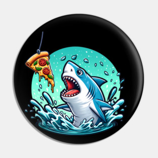 Funny Shark with Pizza, Pizza Lover Pin
