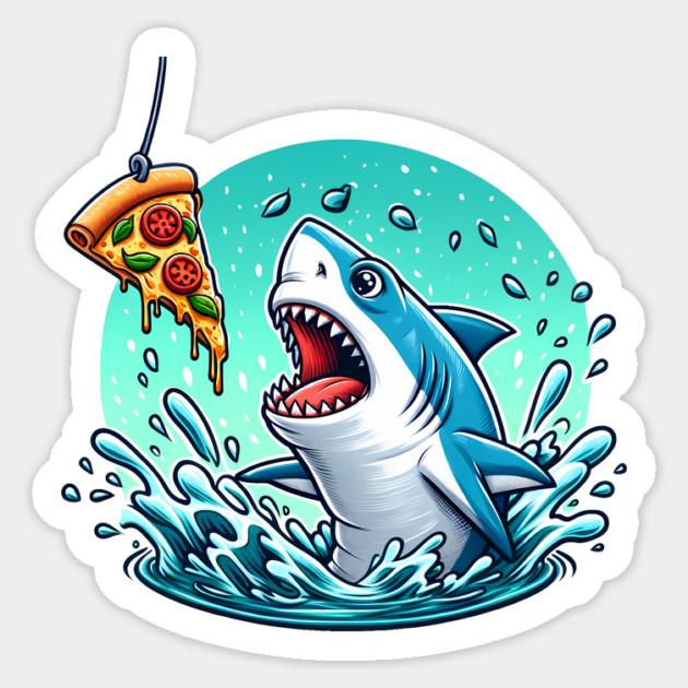 Funny Shark with Pizza, Pizza Lover Sticker by logiamerch