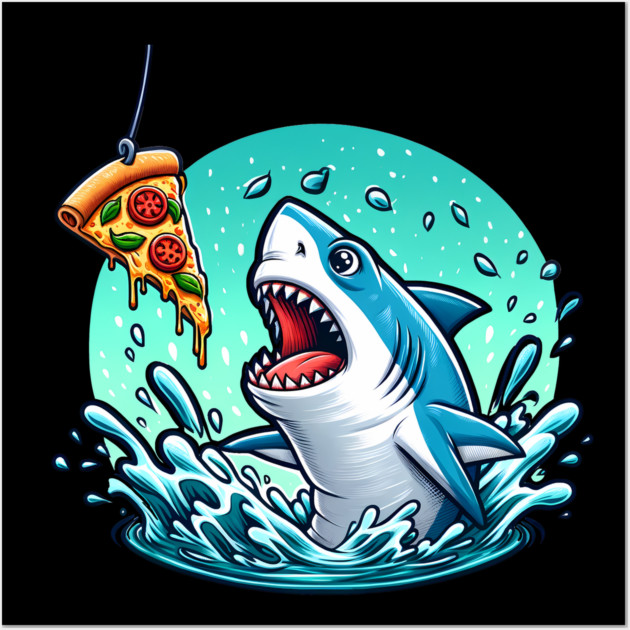 Funny Shark with Pizza, Pizza Lover Wall Art by logiamerch