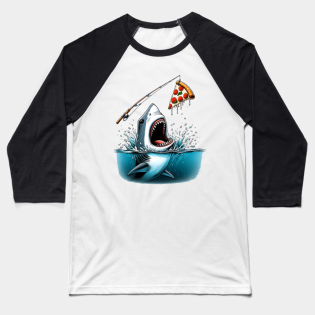 Funny Shark with Pizza, Pizza Lover Baseball T-Shirt by logiamerch