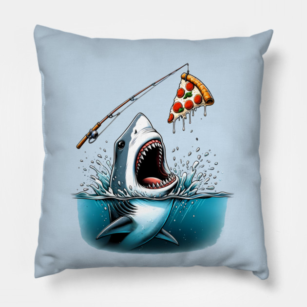 Funny Shark with Pizza, Pizza Lover Pillow by logiamerch