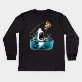 Funny Shark with Pizza, Pizza Lover Kids Long Sleeve T-Shirt