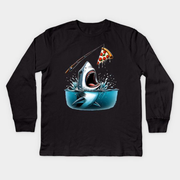 Funny Shark with Pizza, Pizza Lover Kids Long Sleeve T-Shirt by logiamerch