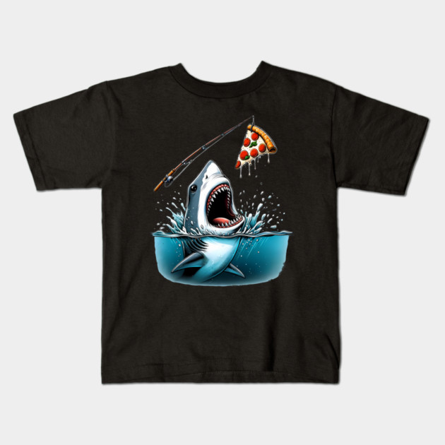 Funny Shark with Pizza, Pizza Lover Kids T-Shirt by logiamerch
