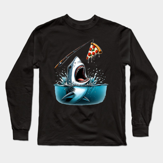 Funny Shark with Pizza, Pizza Lover Long Sleeve T-Shirt by logiamerch