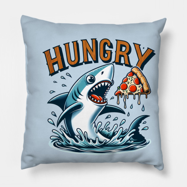 Funny Shark with Pizza, Pizza Lover Pillow by logiamerch