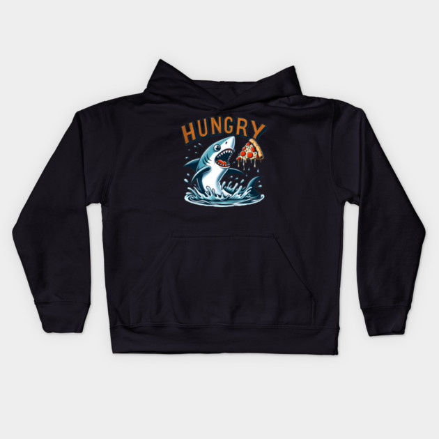 Funny Shark with Pizza, Pizza Lover Kids Hoodie by logiamerch