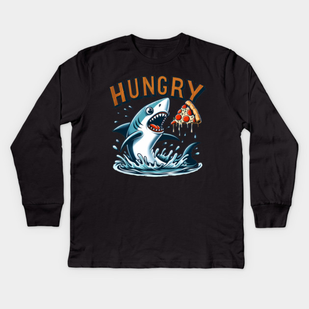Funny Shark with Pizza, Pizza Lover Kids Long Sleeve T-Shirt by logiamerch