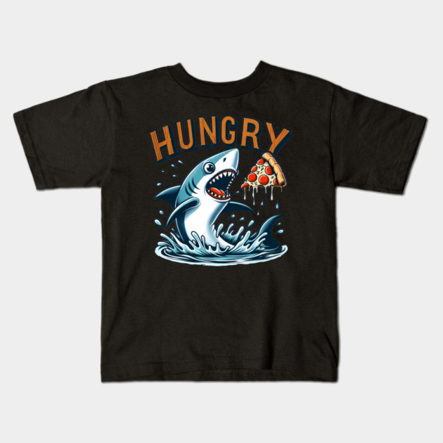 Funny Shark with Pizza, Pizza Lover Kids T-Shirt by logiamerch
