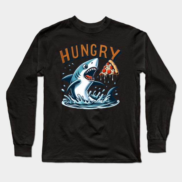 Funny Shark with Pizza, Pizza Lover Long Sleeve T-Shirt by logiamerch