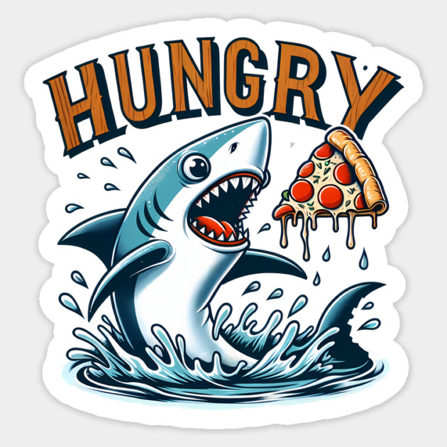 Funny Shark with Pizza, Pizza Lover Sticker by logiamerch