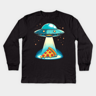 Funny Pizza Ufo, Pizza Lover Kids Long Sleeve T-Shirt