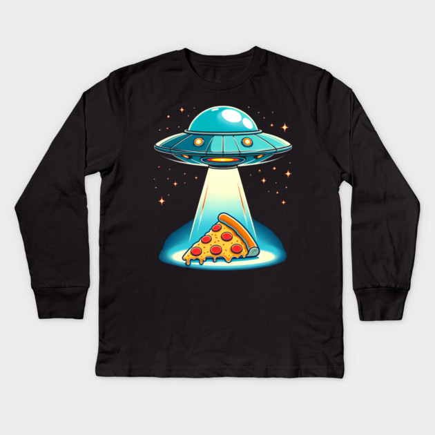 Funny Pizza Ufo, Pizza Lover Kids Long Sleeve T-Shirt by logiamerch
