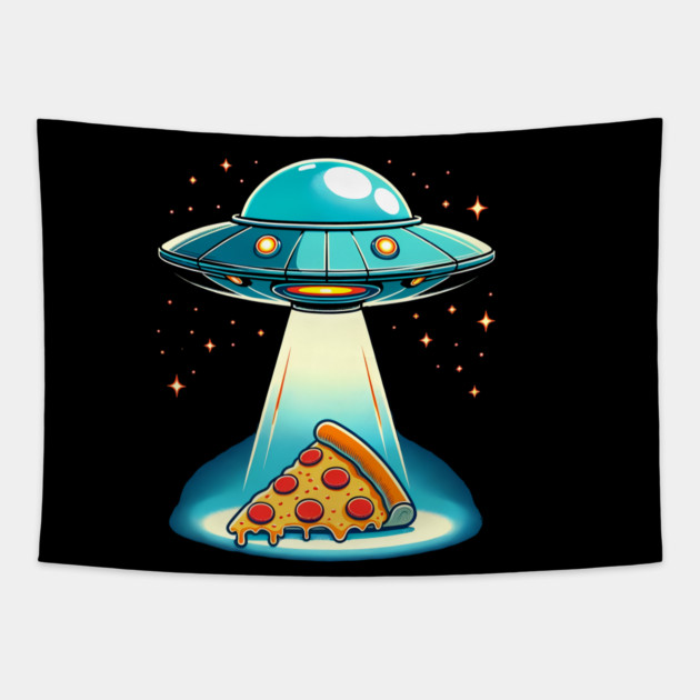 Funny Pizza Ufo, Pizza Lover Tapestry by logiamerch