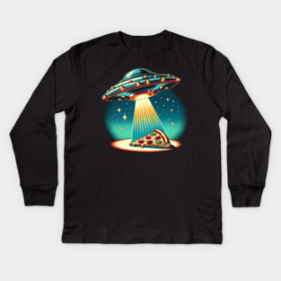 Funny Pizza Ufo, Pizza Lover Kids Long Sleeve T-Shirt