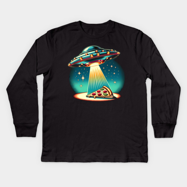 Funny Pizza Ufo, Pizza Lover Kids Long Sleeve T-Shirt by logiamerch