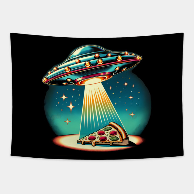 Funny Pizza Ufo, Pizza Lover Tapestry by logiamerch