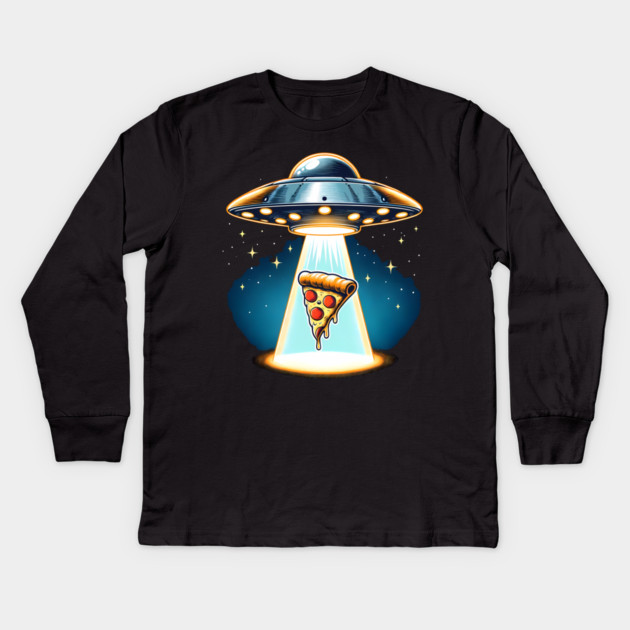 Funny Pizza Ufo, Pizza Lover Kids Long Sleeve T-Shirt by logiamerch