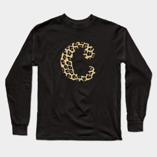 Letter C Leopard Cheetah Monogram Initial Long Sleeve T-Shirt