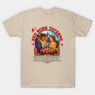 Red Rose Taverne Food and Drink Beauty and Beast Style T-Shirt