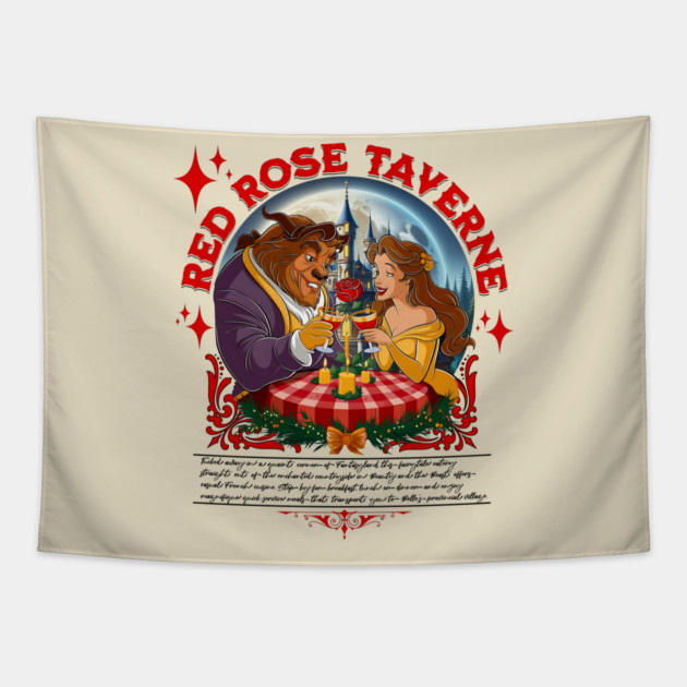 Red Rose Taverne Food and Drink Beauty and Beast Style Tapestry by Joaddo