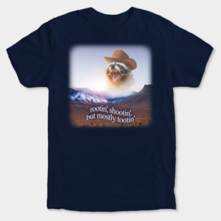 rootin shootin but mostly tootin cowboy raccoon word art T-Shirt