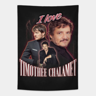 I Love Timothee Chalamet Pedro Pascal Cursed Fan Collage Tapestry