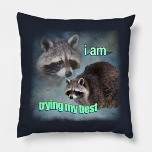 Trying Raccoon Meme Pillow