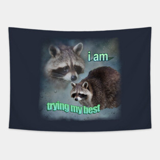 Trying Raccoon Meme Tapestry