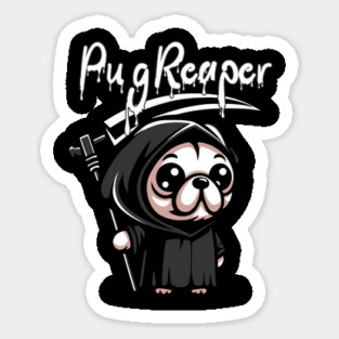 Pug Reaper T-Shirt: Adorable Grim Reaper Pug - Spooky Cute Dog Apparel Magnet
