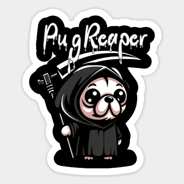 Pug Reaper T-Shirt: Adorable Grim Reaper Pug - Spooky Cute Dog Apparel Magnet by Designed By Marty