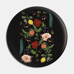 Botanical and Black Dachshund Pin