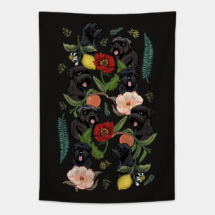 Botanical and Black Russian Terrier Tapestry