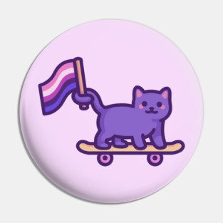 Gender Fluid Pride Skateboard Cat Pin
