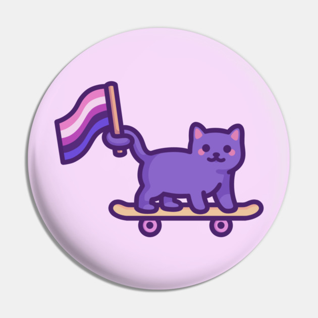 Gender Fluid Pride Skateboard Cat Pin by Mona Mauve
