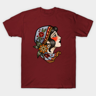 American Traditional Vintage Tattoo Style Lady Face T-Shirt