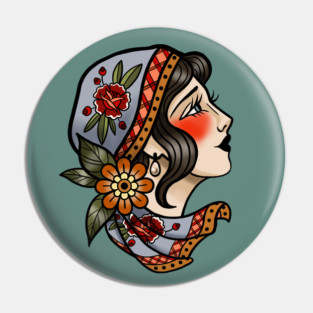 American Traditional Vintage Tattoo Style Lady Face Pin