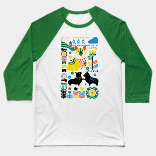 Scandinavian Corgi Baseball T-Shirt